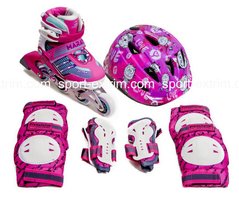 Комплект:Ролики ЛФ Скейт Pink+защита Fire Pink+шлем регулируемый. р.30-34,39-42